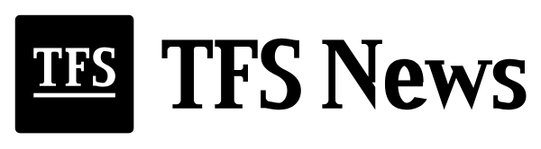 The TFS News lockup in one colour black